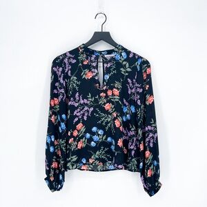 NWT Lush Floral Cutout Semi-Sheer Blouse Black XS